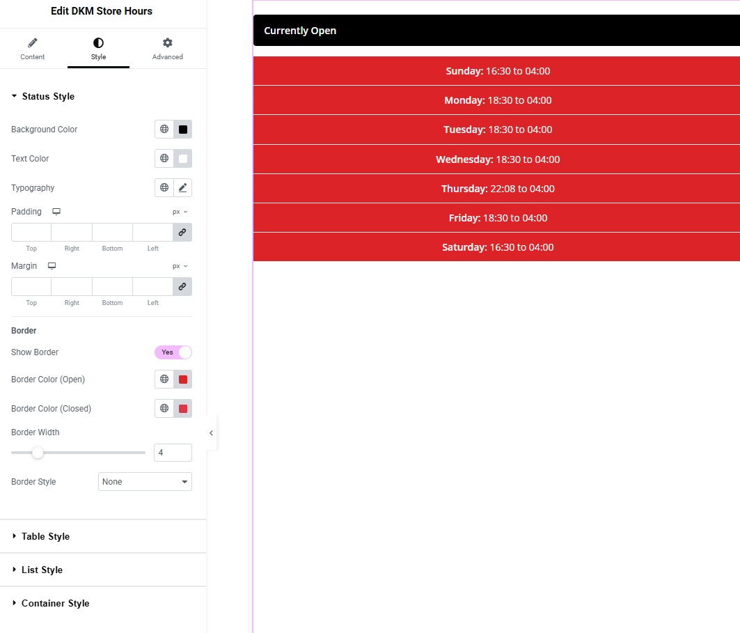 Elementor Widget Settings Panel