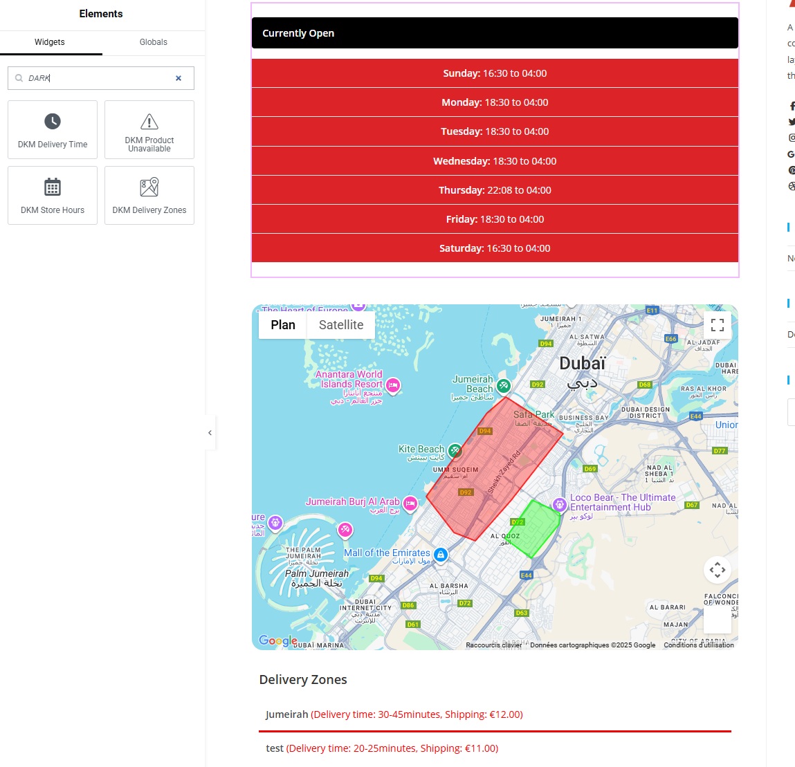 Elementor Widgets Panel showing DKM widgets