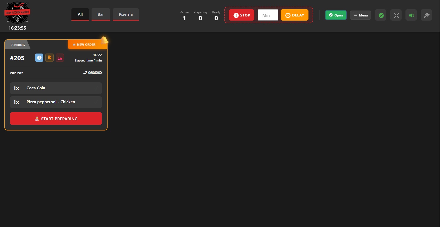 KDS Interface Dark Theme