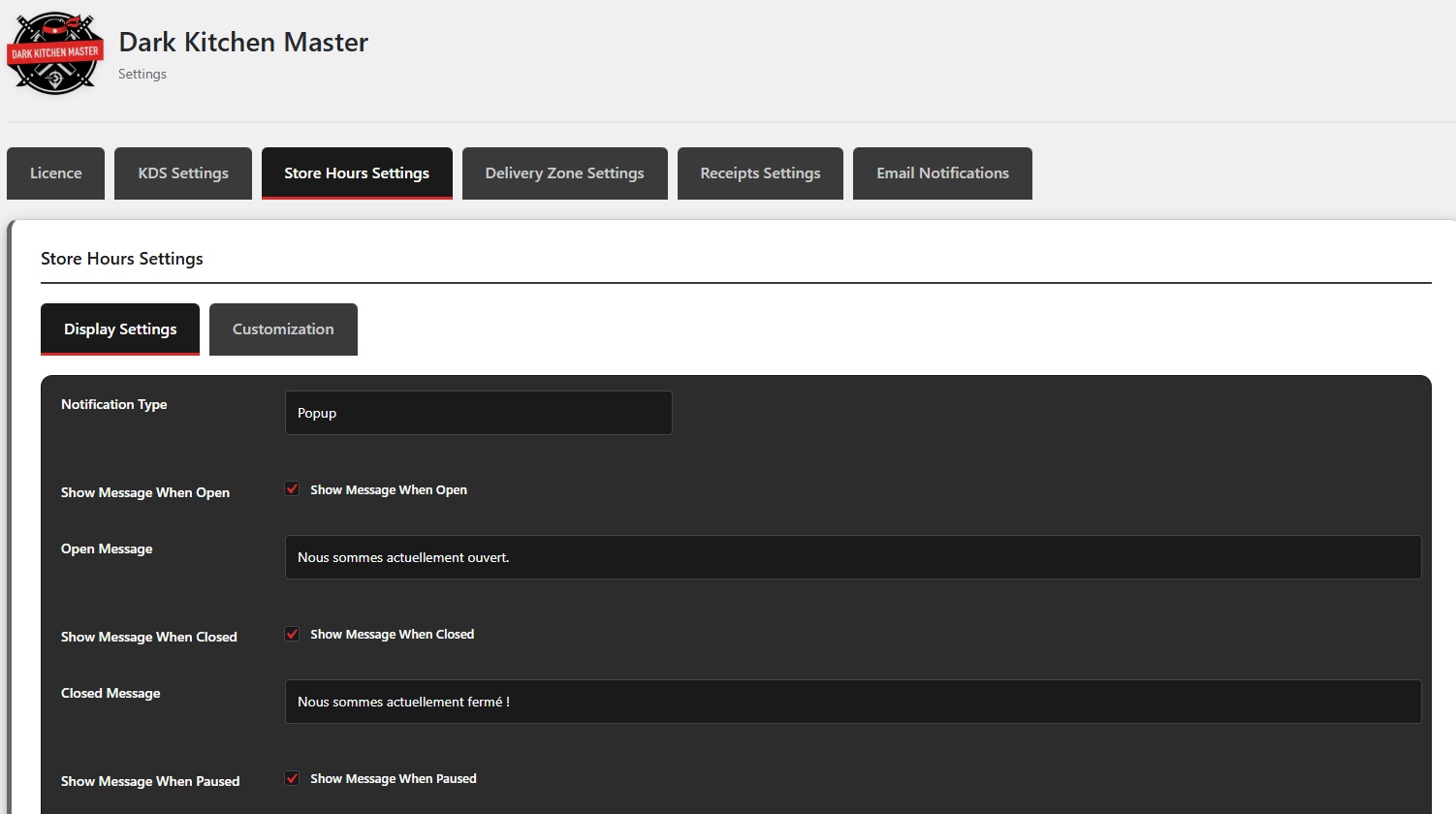 Store Hours Configuration